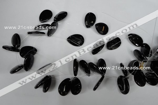 CAG3109 Top-drilled 18*25mm faceted flat teardrop black line agate beads