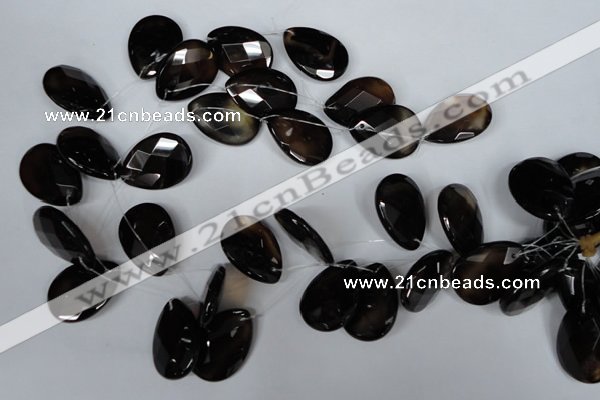 CAG3110 Top-drilled 18*25mm faceted flat teardrop black line agate beads