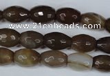 CAG3129 15.5 inches 10*14mm faceted rice brown line agate beads