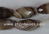 CAG3130 15.5 inches 12*25mm faceted rice brown line agate beads