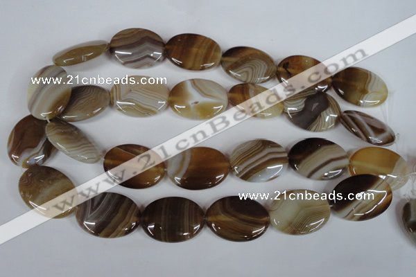 CAG3131 15.5 inches 10*14mm oval brown line agate beads