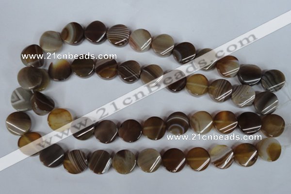 CAG3152 15.5 inches 16mm twisted coin brown line agate beads