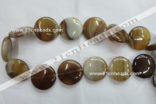 CAG3175 15.5 inches 30mm flat round brown line agate beads