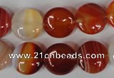 CAG3183 15.5 inches 14mm flat round red line agate beads