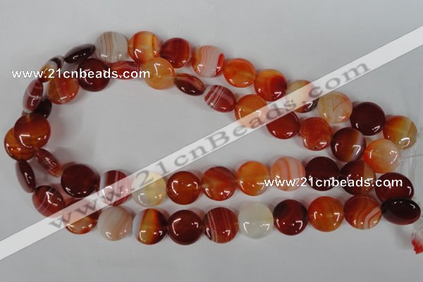 CAG3183 15.5 inches 14mm flat round red line agate beads