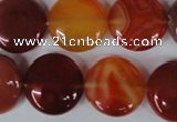 CAG3185 15.5 inches 18mm flat round red line agate beads