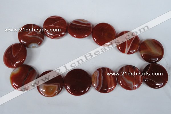 CAG3188 15.5 inches 30mm flat round red line agate beads