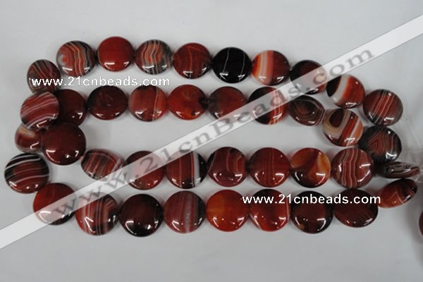 CAG3190 15.5 inches 20mm flat round red line agate beads