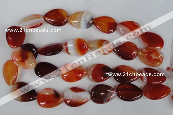 CAG3217 15.5 inches 22*30mm flat teardrop red line agate beads