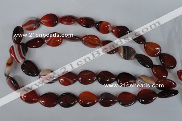 CAG3223 15.5 inches 13*18mm flat teardrop red line agate beads