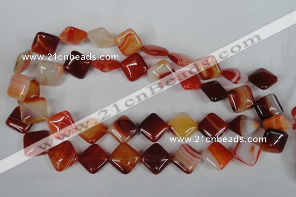 CAG3234 15.5 inches 16*16mm diamond red line agate beads
