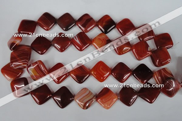 CAG3235 15.5 inches 18*18mm diamond red line agate beads