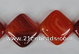 CAG3236 15.5 inches 20*20mm diamond red line agate beads