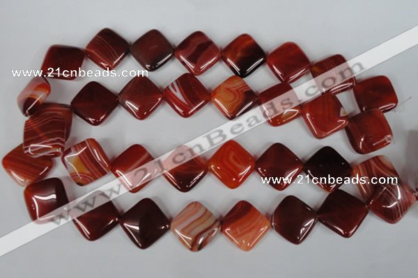 CAG3236 15.5 inches 20*20mm diamond red line agate beads