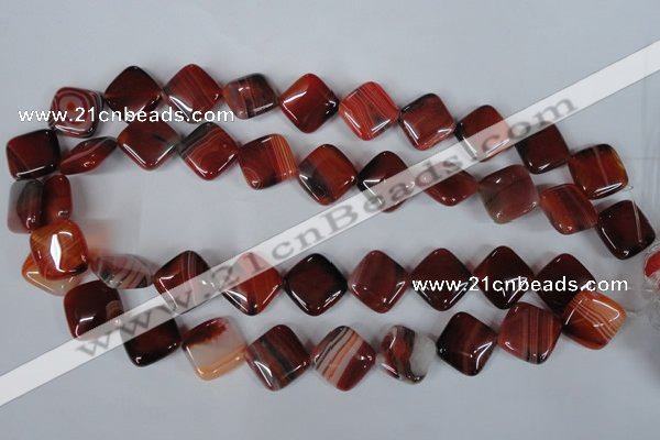 CAG3240 15.5 inches 16*16mm diamond red line agate beads