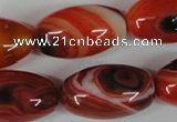 CAG3274 15.5 inches 16*30mm rice red line agate beads