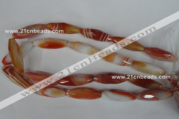 CAG3280 15.5 inches 13*40mm faceted rice red line agate beads