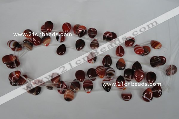 CAG3285 Top-drilled 12*16mm flat teardrop red line agate beads