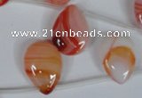 CAG3287 Top-drilled 15*20mm flat teardrop red line agate beads