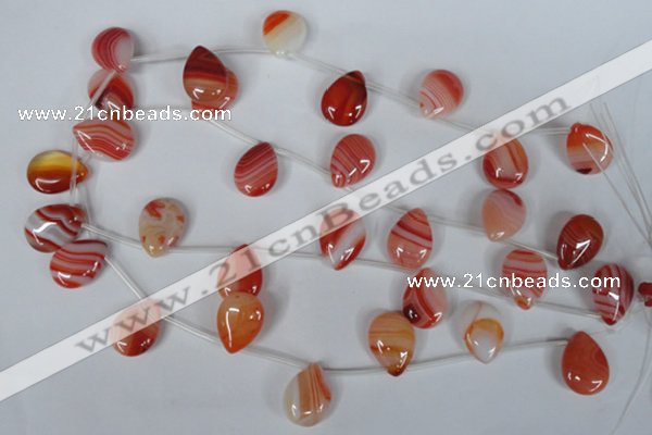 CAG3287 Top-drilled 15*20mm flat teardrop red line agate beads