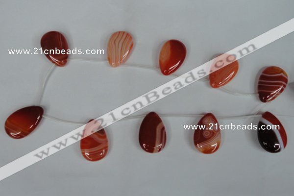 CAG3289 Top-drilled 20*30mm flat teardrop red line agate beads