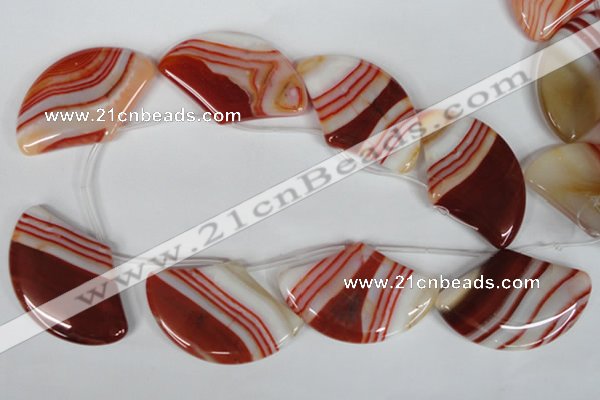 CAG3295 Top-drilled 35*55mm sector red line agate beads