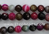 CAG3302 15.5 inches 8mm faceted round colorfull line agate beads