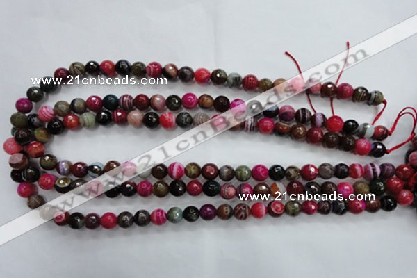 CAG3302 15.5 inches 8mm faceted round colorfull line agate beads