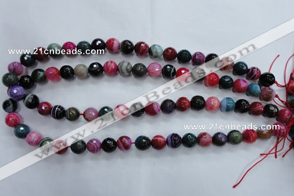 CAG3303 15.5 inches 10mm faceted round colorfull line agate beads