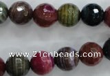 CAG3304 15.5 inches 12mm faceted round colorfull line agate beads