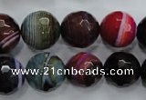 CAG3305 15.5 inches 14mm faceted round colorfull line agate beads