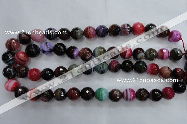 CAG3305 15.5 inches 14mm faceted round colorfull line agate beads