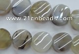 CAG3314 15.5 inches 14mm twisted coin natural grey agate beads