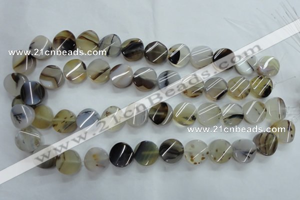 CAG3315 15.5 inches 16mm twisted coin natural grey agate beads