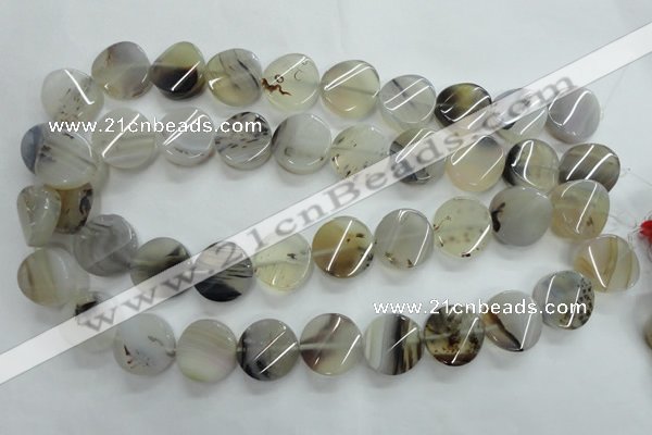 CAG3316 15.5 inches 18mm twisted coin natural grey agate beads