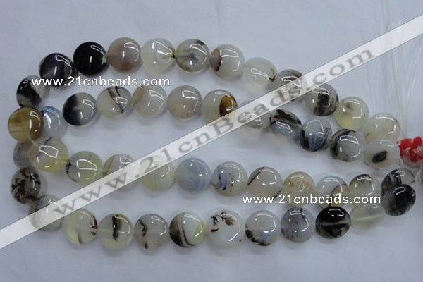 CAG3334 15.5 inches 16mm flat round natural grey agate beads