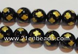 CAG3362 15.5 inches 8mm carved round black agate beads wholesale