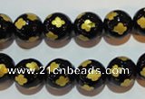 CAG3363 15.5 inches 10mm carved round black agate beads wholesale