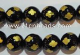 CAG3364 15.5 inches 12mm carved round black agate beads wholesale