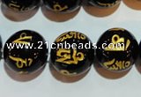 CAG3376 15.5 inches 16mm carved round black agate beads wholesale