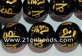 CAG3377 15.5 inches 18mm carved round black agate beads wholesale