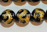 CAG3383 15.5 inches 16mm carved round black agate beads wholesale