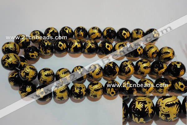 CAG3384 15.5 inches 18mm carved round black agate beads wholesale