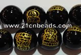 CAG3386 15.5 inches 12mm carved round black agate beads wholesale