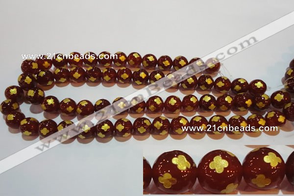 CAG3395 15.5 inches 10mm carved round red agate beads wholesale