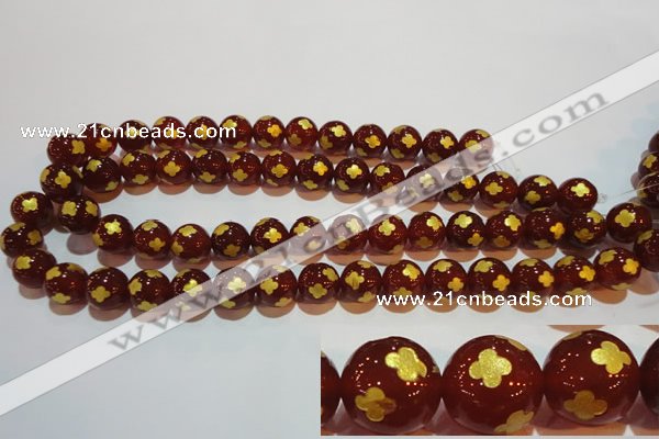 CAG3396 15.5 inches 12mm carved round red agate beads wholesale
