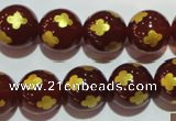 CAG3397 15.5 inches 14mm carved round red agate beads wholesale