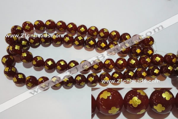 CAG3397 15.5 inches 14mm carved round red agate beads wholesale