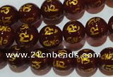 CAG3402 15.5 inches 10mm carved round red agate beads wholesale