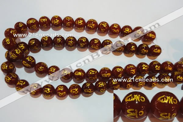 CAG3404 15.5 inches 14mm carved round red agate beads wholesale